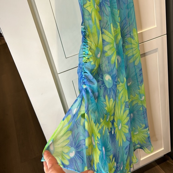 Silk & Satin Sheer Floral 2 piece Robe and Nightgown Women size L - XL - Picture 10 of 13